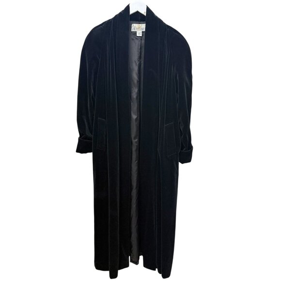 Vintage Long Velvet Coat Black Large Opera Evening Duster 80s 90s Goth Formal - Picture 1 of 8